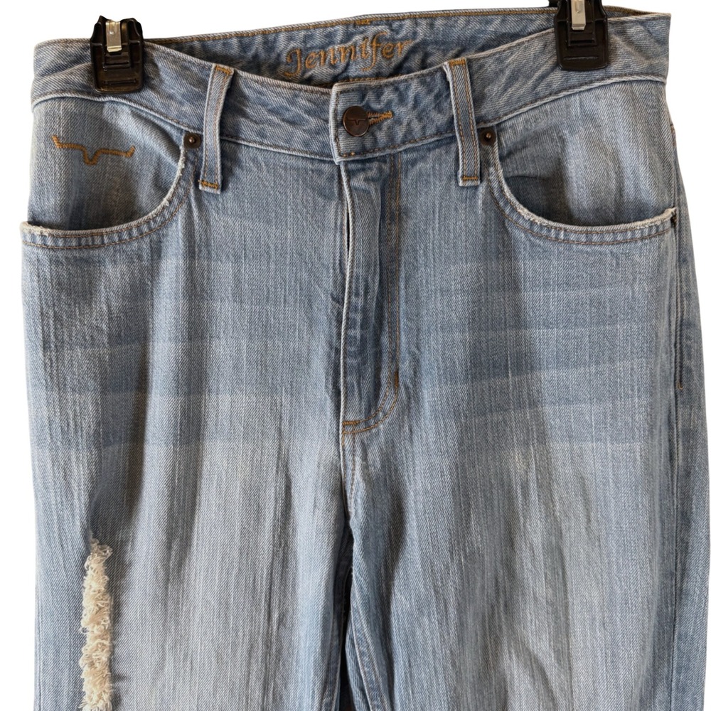 Kimes Ranch Jennifer Jeans 4/32 Western Flare Light Wash Distressed Blue Denim